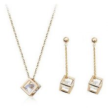 Cube Earrings and Pendant Necklace Jewelry Set